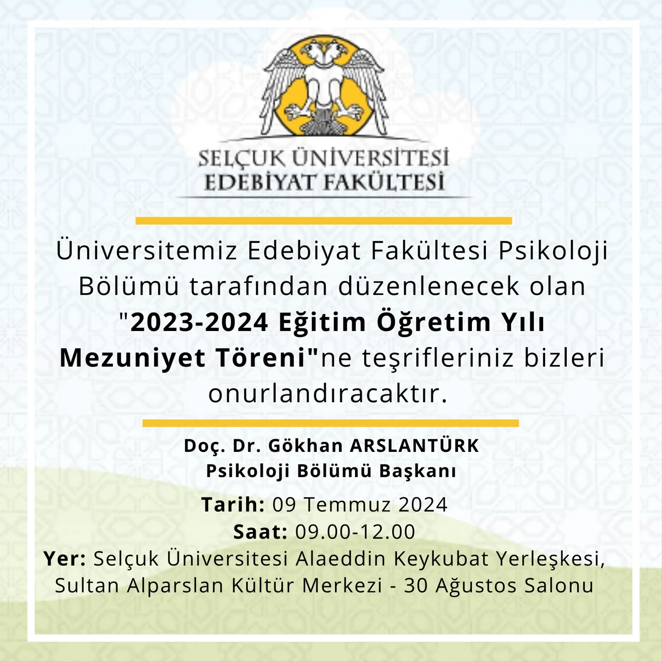 Psikoloji Bölümü Mezuniyet Töreni Davetiyesi